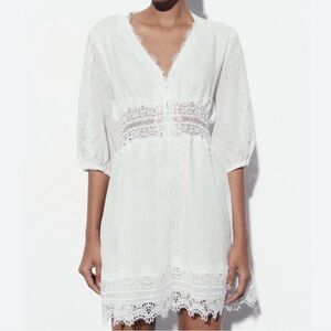 Zara Ivory Lace Detailed Mini Dress Small